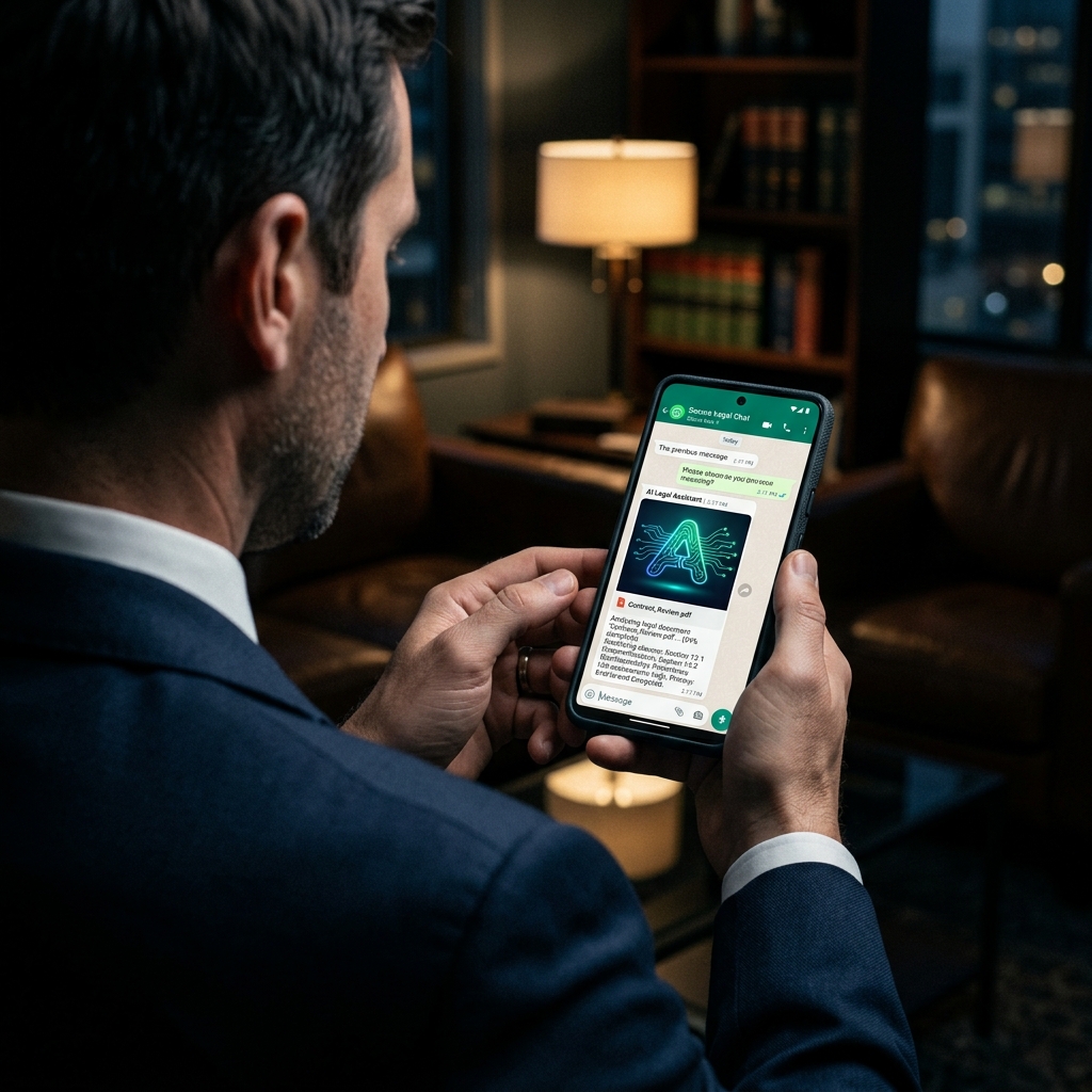 WhatsApp logo integrated into a high-tech AI ecosystem